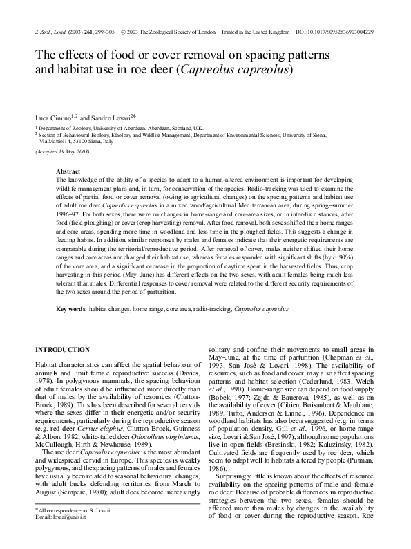 (PDF) The effects of food or cover removal on spacing patterns and ...