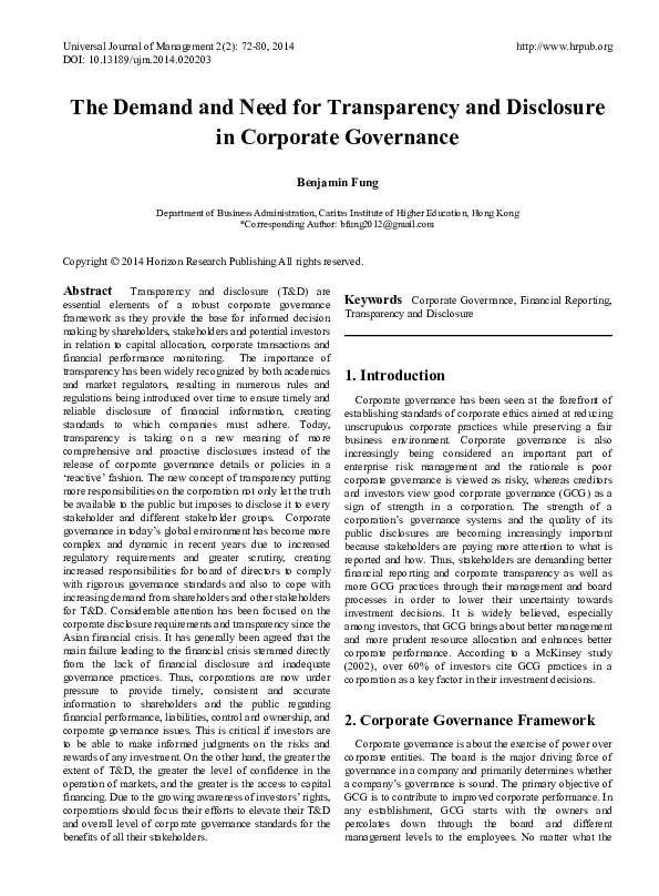 (PDF) The Demand and Need for Transparency and Disclosure in Corporate ...