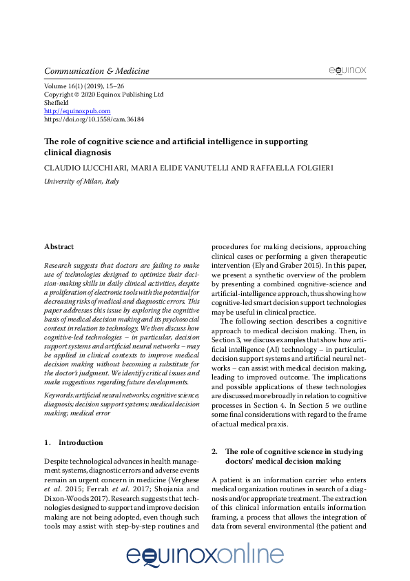 (PDF) Role of Cognitive Science and Artificial Intelligence in ...
