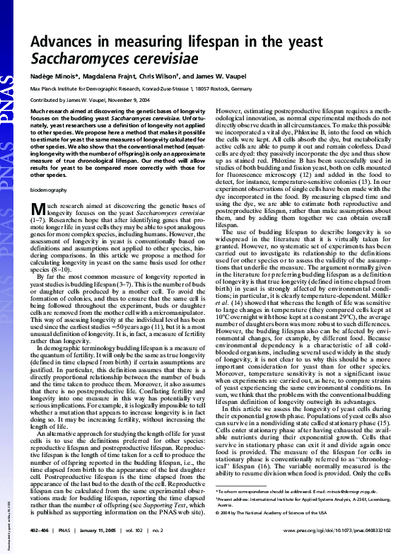 (PDF) Advances in measuring lifespan in the yeast Saccharomyces cerevisiae