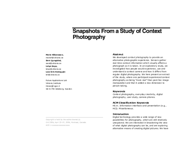 (PDF) Snapshots from a study of context photography