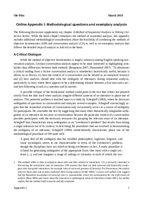 (PDF) Online Appendix I: Methodological questions and exemplary analysis