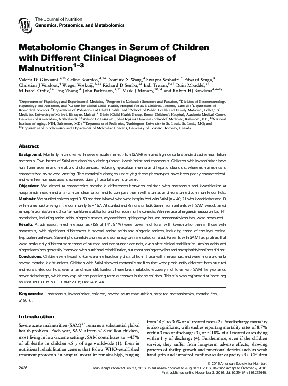 (PDF) Metabolomic Changes in Serum of Children with Different Clinical ...
