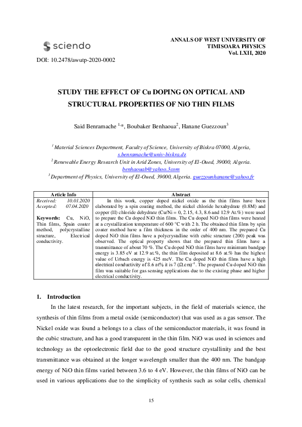 (PDF) Study the Effect of Cu Doping on Optical and Structural ...