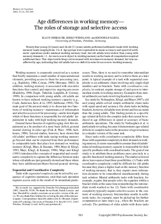 (PDF) Age differences in working memory— The roles of storage and ...