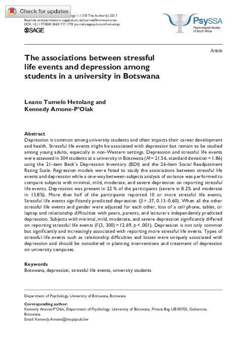 (PDF) The associations between stressful life events and depression ...