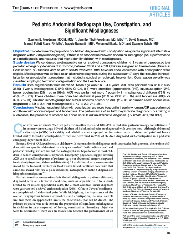 (PDF) Pediatric Abdominal Radiograph Use, Constipation, and Significant ...