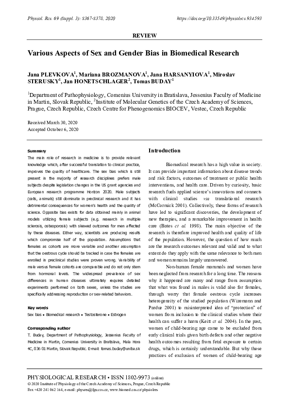 (PDF) Various Aspects of Sex and Gender Bias in Biomedical Research