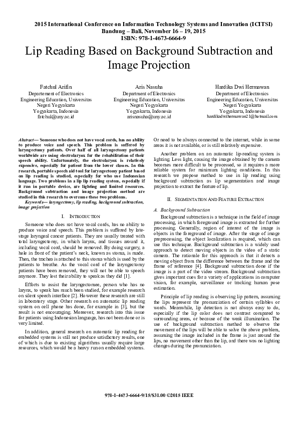 (PDF) Lip reading based on background subtraction and image projection ...
