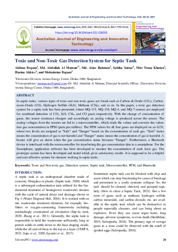 (PDF) Toxic and Non-Toxic Gas Detection System for Septic Tank