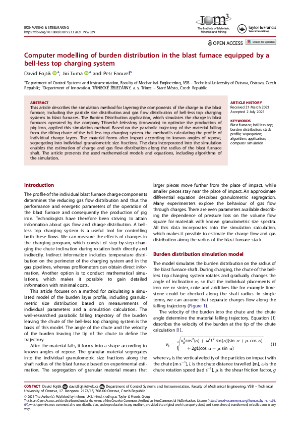 (PDF) Computer modelling of burden distribution in the blast furnace ...
