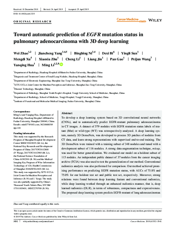 (PDF) Toward automatic prediction of EGFR mutation status in pulmonary ...