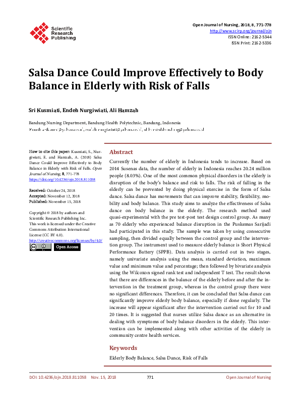 (PDF) Salsa Dance Could Improve Effectively to Body Balance in Elderly ...