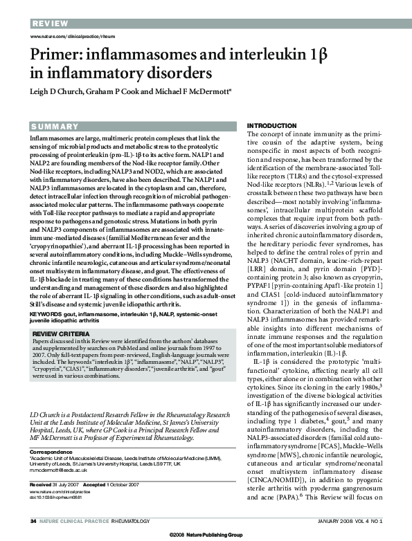 (PDF) Primer: inflammasomes and interleukin 1β in inflammatory disorders
