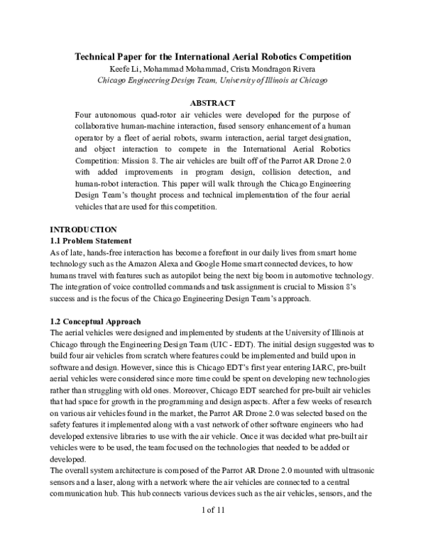 (PDF) Technical Paper for the International Aerial Robotics Competition