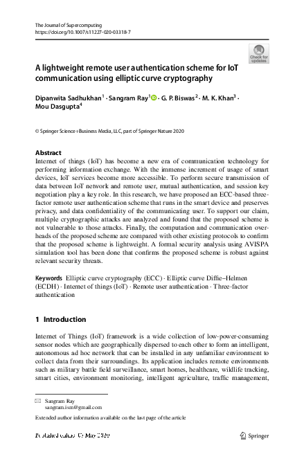 (PDF) A lightweight remote user authentication scheme for IoT ...