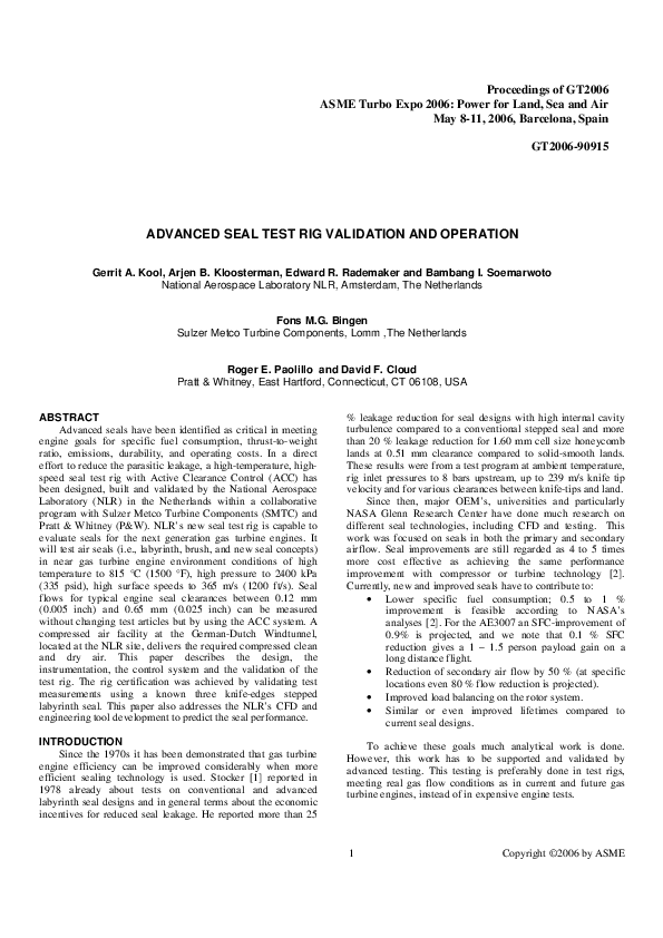 (PDF) Advanced Seal Test Rig Validation and Operation Edward Demar