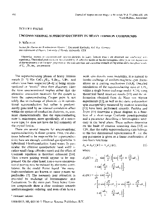 (PDF) Unconventional superconductivity in heavy fermion compounds