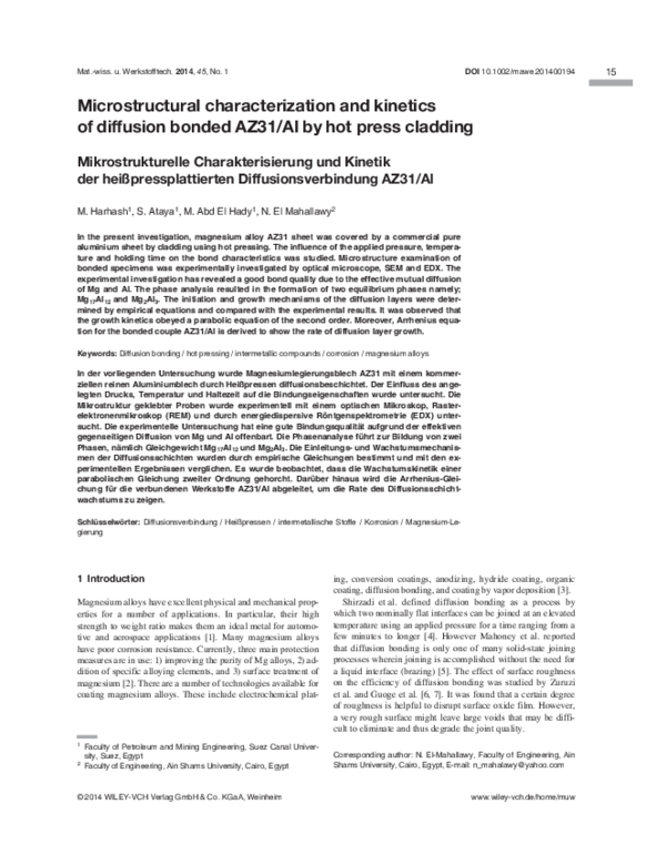 (PDF) Microstructural characterization and kinetics of diffusion bonded ...