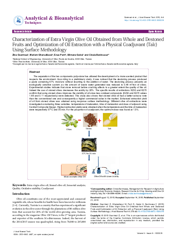 (PDF) Characterization of Extra Virgin Olive Oil Obtained from Whole ...