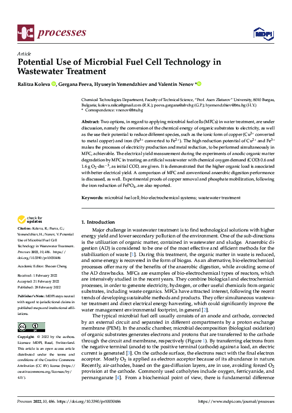 (PDF) Potential Use of Microbial Fuel Cell Technology in Wastewater ...
