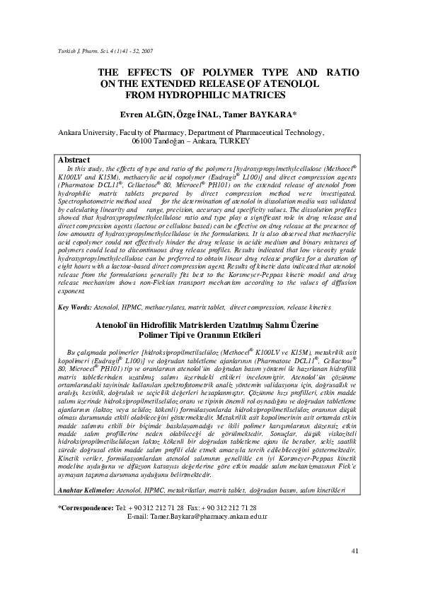 (PDF) The effects of polymer type and ratio on the extended release of ...
