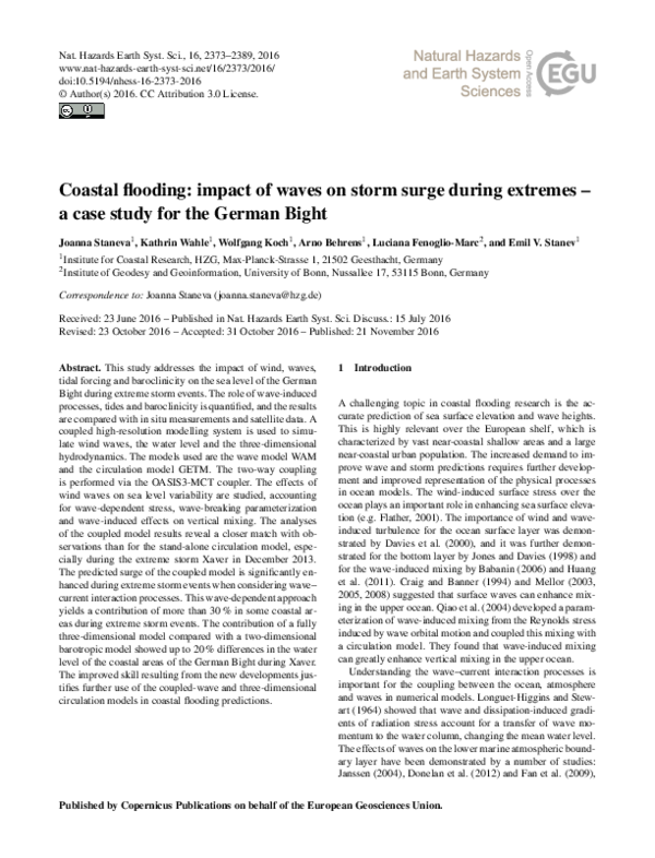 (PDF) Coastal flooding: impact of waves on storm surge during extremes ...