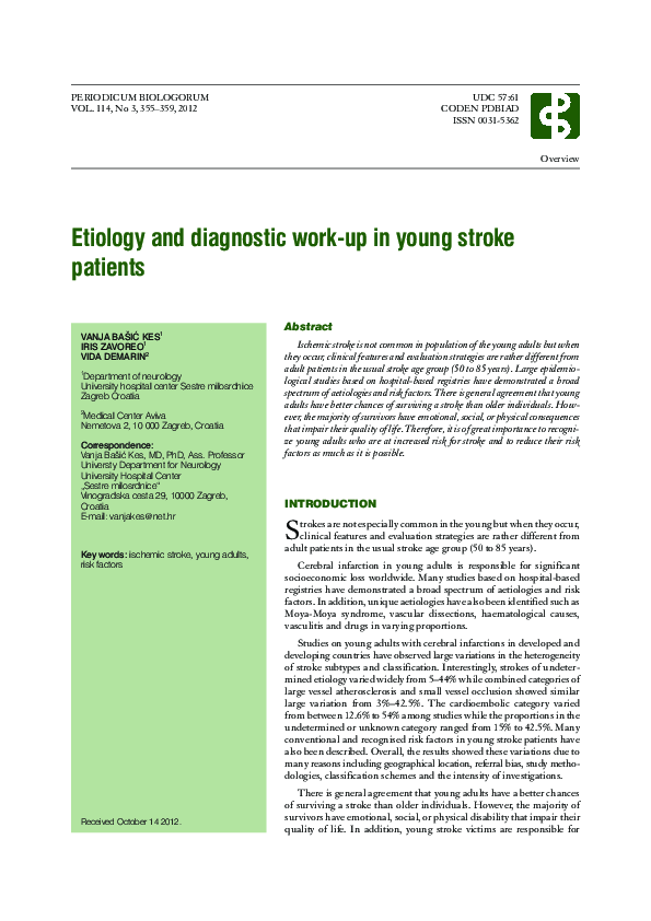 (PDF) Etiology and diagnostic workup in young stroke patients Vanja