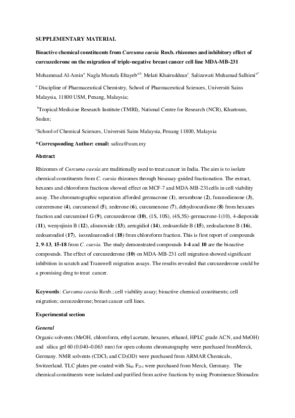 (PDF) Bioactive chemical constituents from Curcuma caesia Roxb ...