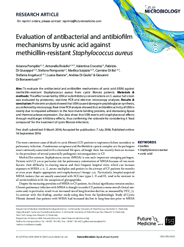 (PDF) Evaluation of antibacterial and antibiofilm mechanisms by usnic ...