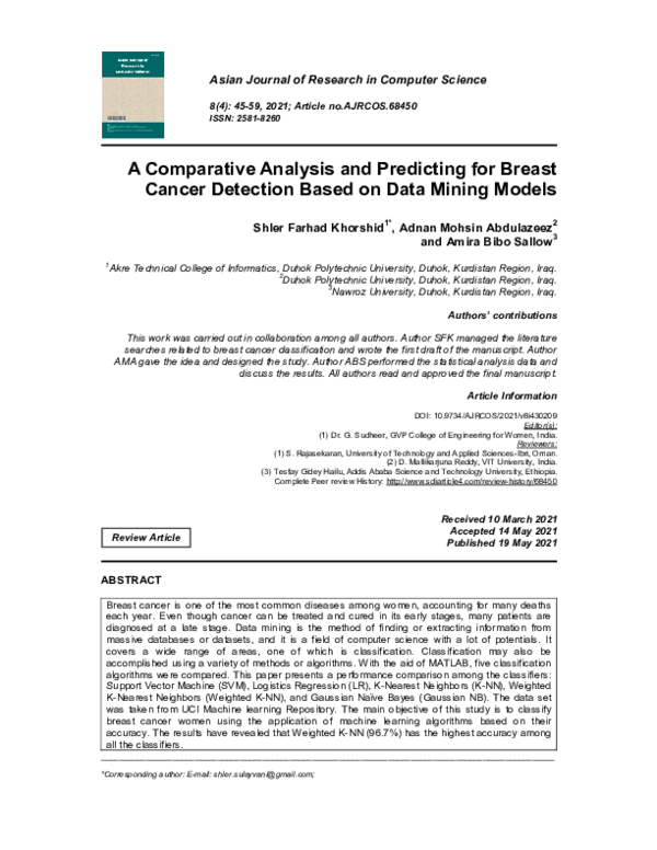 (PDF) A Comparative Analysis and Predicting for Breast Cancer Detection ...