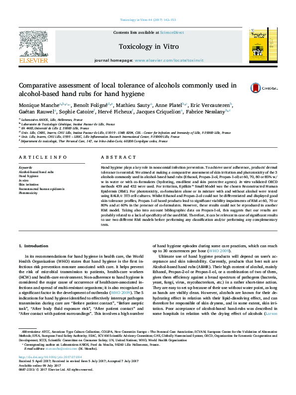 (PDF) Comparative assessment of local tolerance of alcohols commonly ...