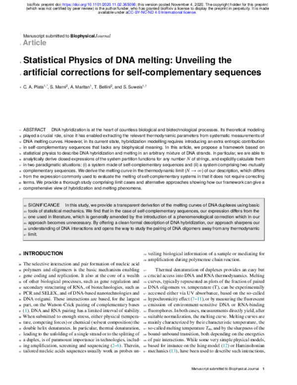 (PDF) Statistical Physics of DNA melting: Unveiling the artificial ...