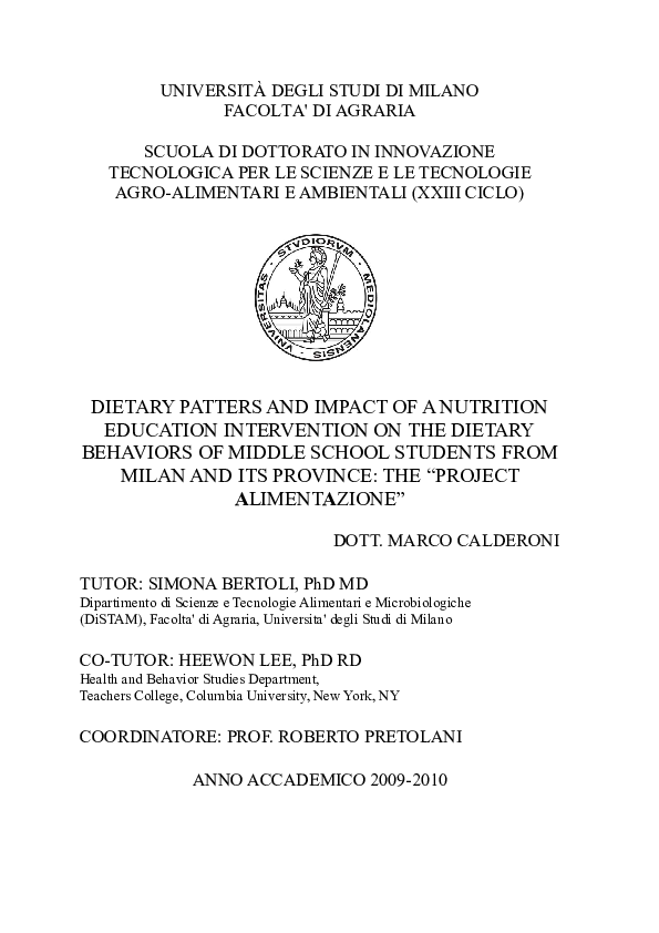 (PDF) Dietary Patterns and Impact of a Nutrition Education Intervention ...