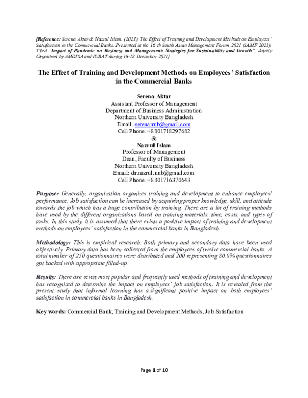 (PDF) The Effect of Training and Development Methods on Employees ...