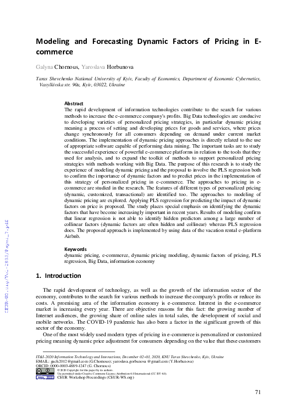 (PDF) Modeling and Forecasting Dynamic Factors of Pricing in E-commerce