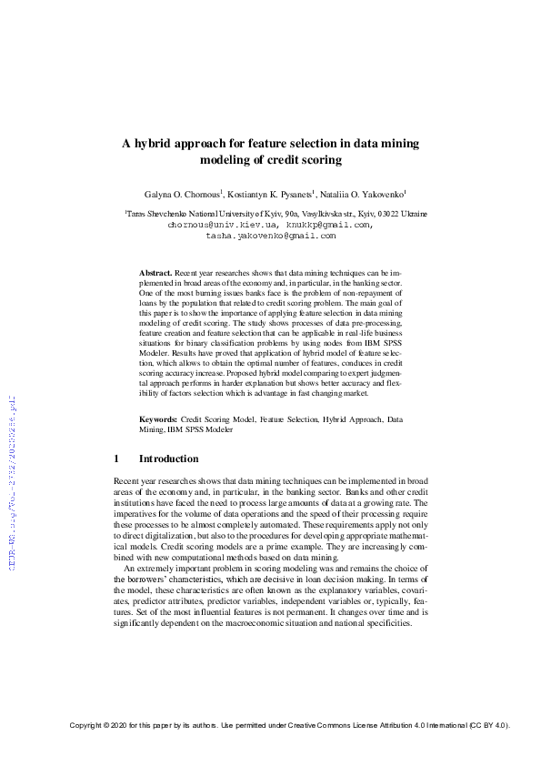 (PDF) A Hybrid Approach for Feature Selection in Data Mining Modeling ...