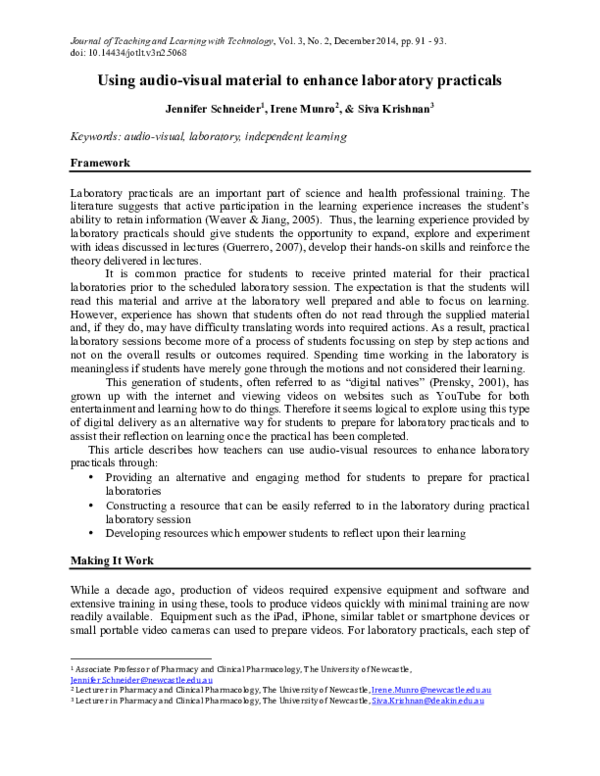 (PDF) Using audiovisual material to enhance laboratory practicals Siva Krishnan Academia.edu