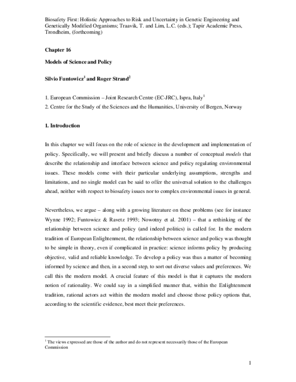 (PDF) Models of science and policy