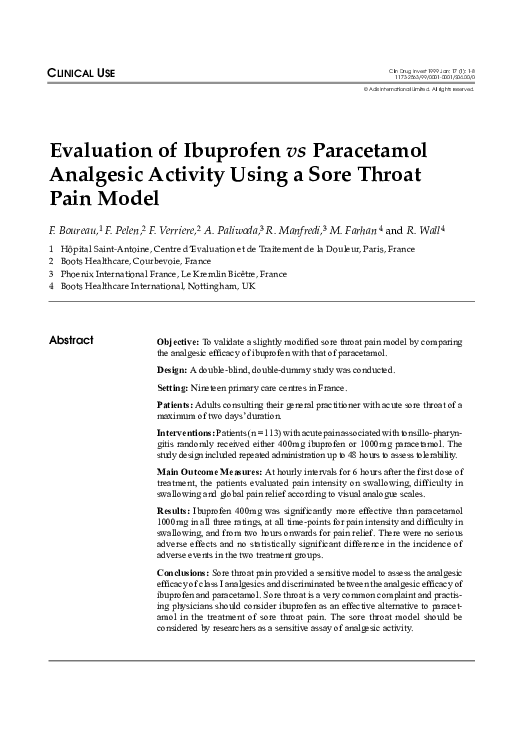 (PDF) Evaluation of Ibuprofen vs Paracetamol Analgesic Activity Using a