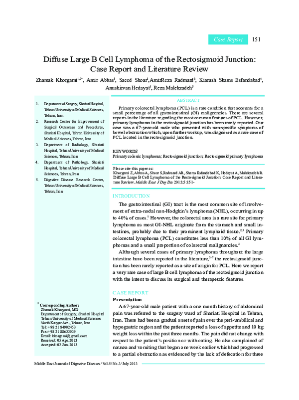 (PDF) Diffuse Large B Cell Lymphoma of the Rectosigmoid Junction:Case ...