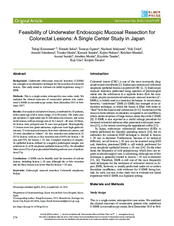 (PDF) Feasibility of Underwater Endoscopic Mucosal Resection for ...