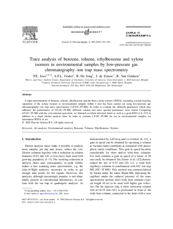 (PDF) Trace analysis of benzene, toluene, ethylbenzene and xylene