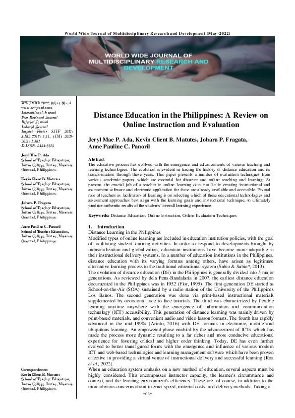 (PDF) Distance Education in the Philippines A Review on Online