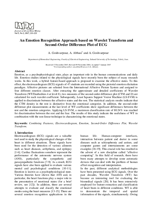(PDF) An Emotion Recognition Approach based on Wavelet Transform and ...