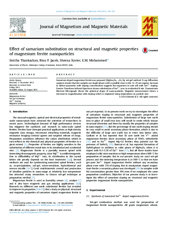 (PDF) Effect of samarium substitution on structural and magnetic ...