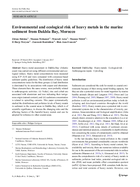 (PDF) Environmental and ecological risk of heavy metals in the marine ...