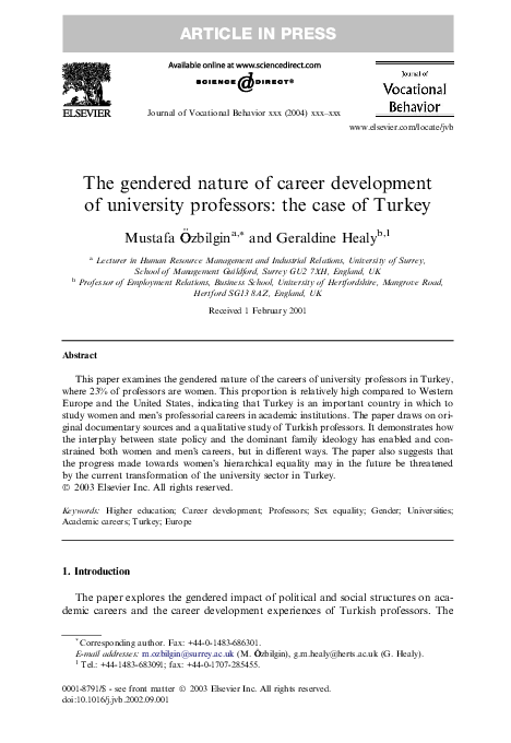 The gendered nature of career development of university professors: the case of Turke