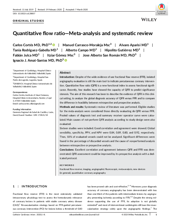 (PDF) Quantitative flow ratio—Meta‐analysis and systematic review