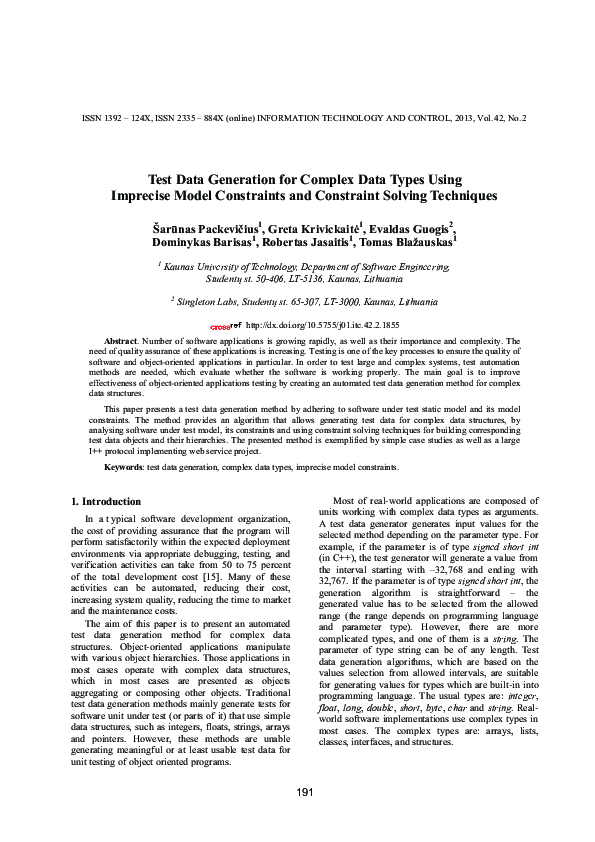(PDF) Test Data Generation for Complex Data Types Using Imprecise Model ...